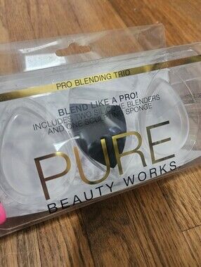 NIB PURE Beauty Works Pro Blending Trio Silicone Sponges Set Of 3: Clear & Black